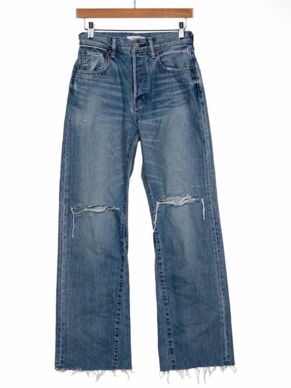 Moussy Distressed Wide-Leg Jeans in Medium Blue Wash